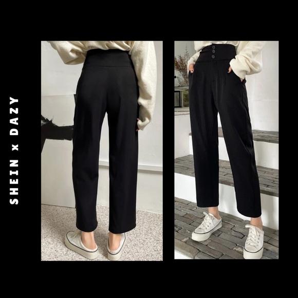 🆕 dazy • high waist black trousers with three front buttons - Picture 3 of 9